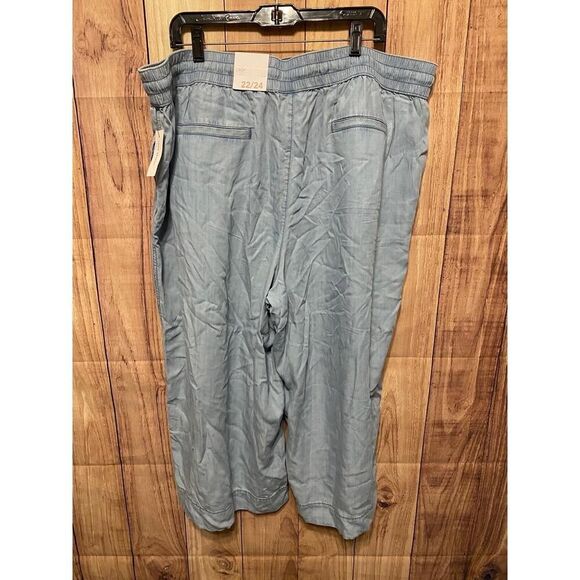 LANE BRYANT 22/24 Wide-Leg Crop denim Pants NWT Blue Drawstring light weight - Picture 7 of 10
